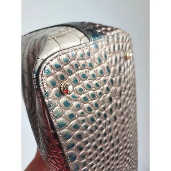 Brahmin Duxbury Satchel Petrol Magnus Croc Embossed Leather Bag Strap Dust Bag - Picture 4 of 16